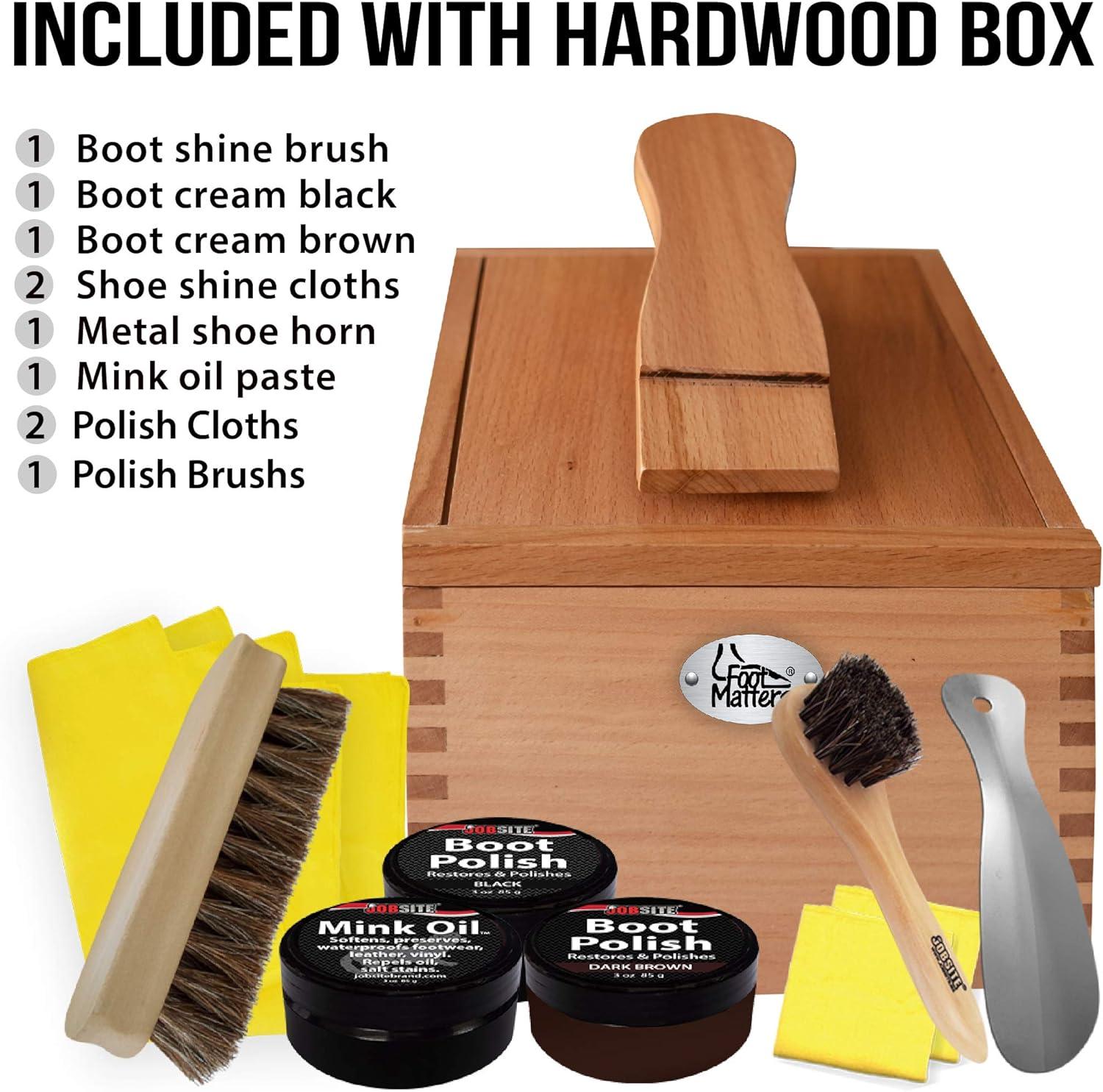 image:imageFOOTMATTERS Shoe Shine Valet Box Hardwood Boot amp Shoe CarePremium Polish Kit