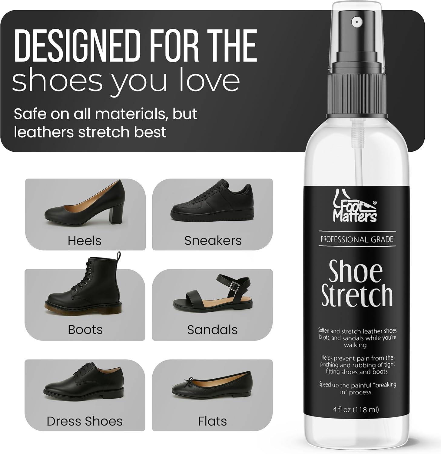 image:imageFOOTMATTERS Shoe Stretch Spray Professional Shoe Stretcher Softener for Leather Suede Nubuck Canvas 4 oz1 Bottle