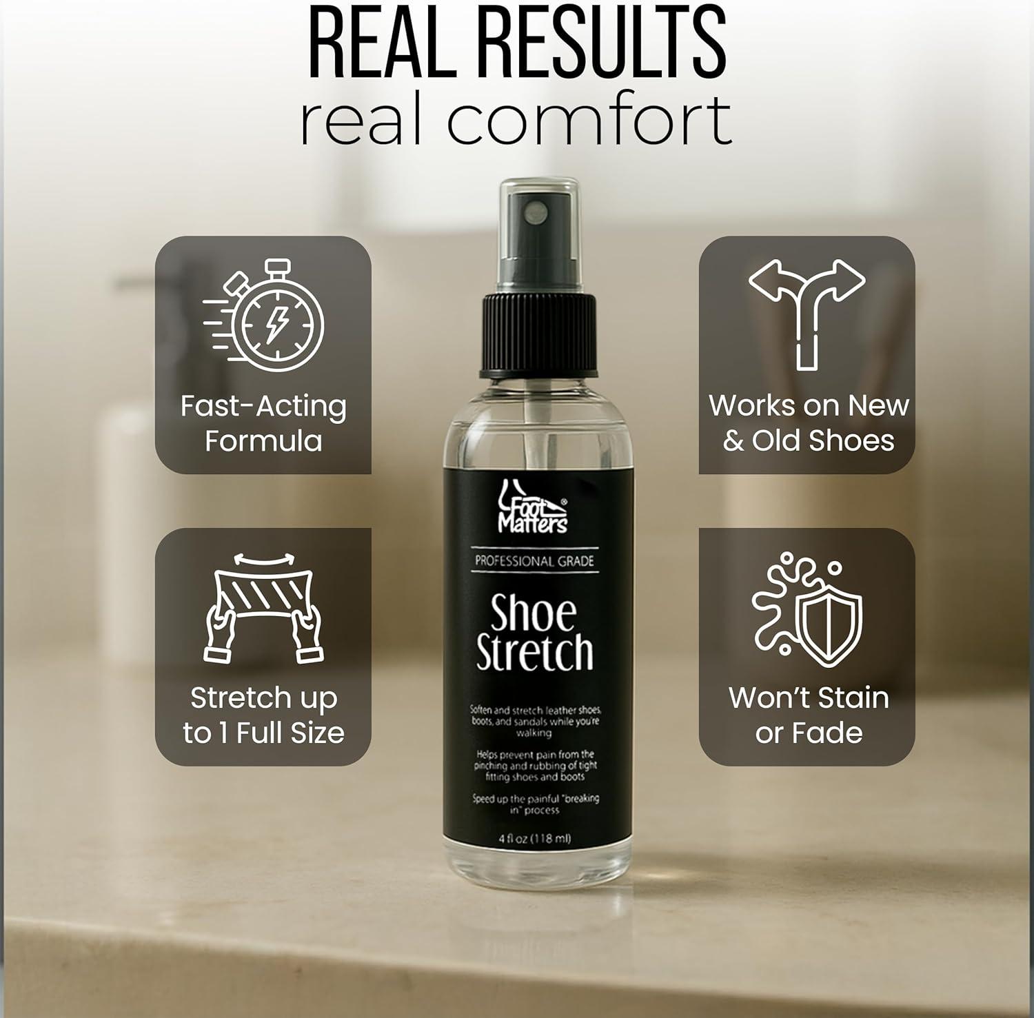 image:imageFOOTMATTERS Shoe Stretch Spray Professional Shoe Stretcher Softener for Leather Suede Nubuck Canvas 4 oz1 Bottle