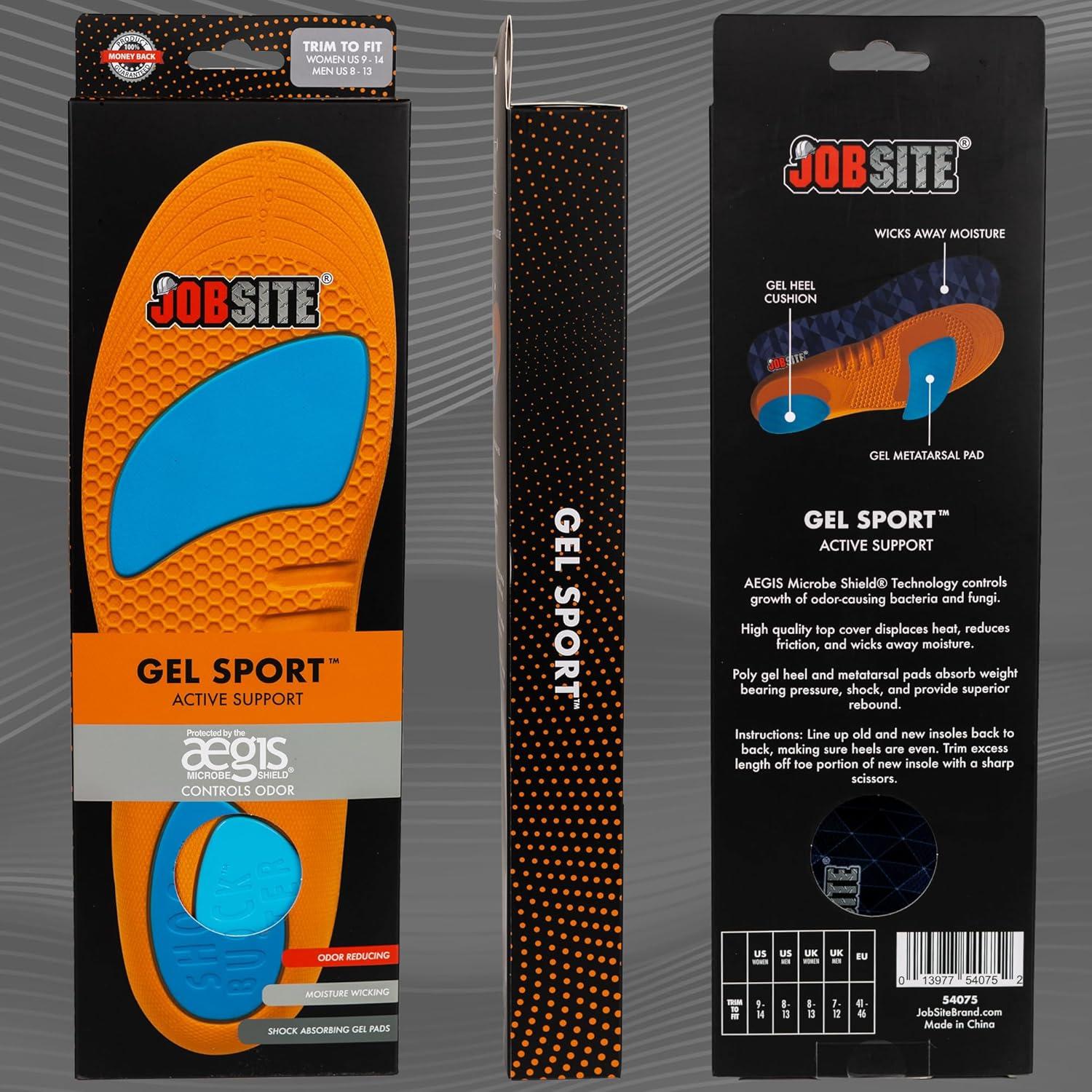 image:imageJobSite Gel Sport Insoles Gel Heel amp Metatarsal Shock Pad US Men 813 Women 914 Trim to FitUS Men 813 Women 914 Trim to Fit