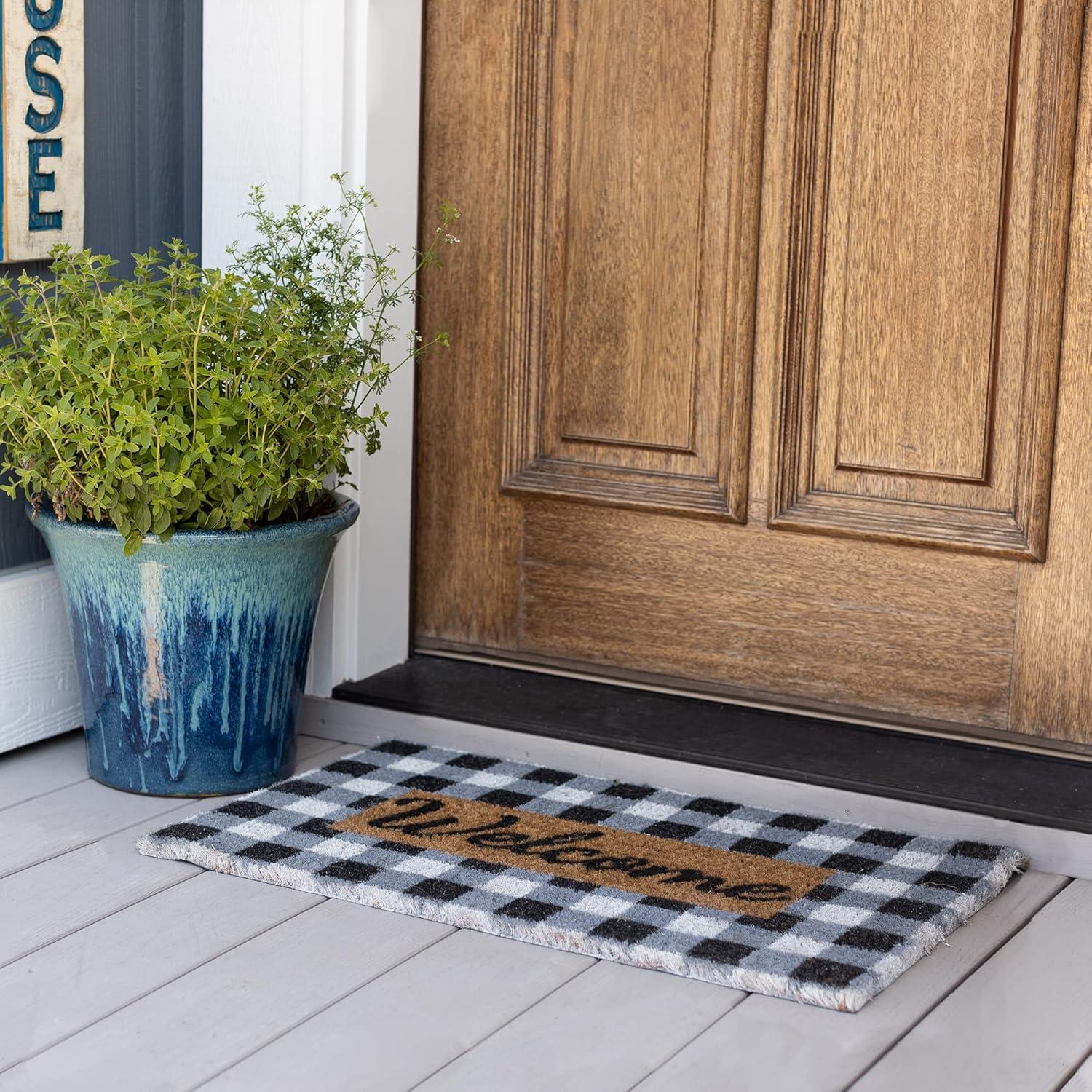 image:imageNINAMAR Buffalo Plaid Welcome Door Mat Natural Coir 295 x 175 inch