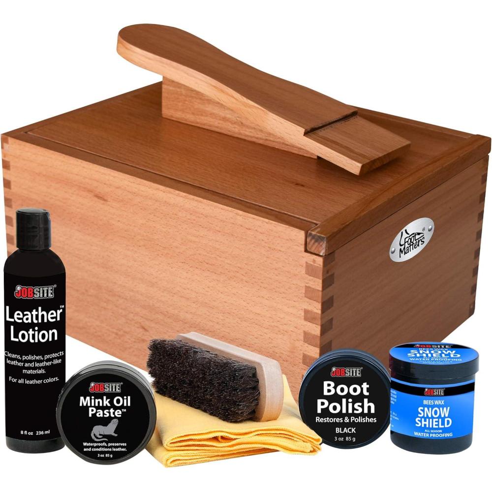 image:imageFOOTMATTERS Shoe Shine Valet Box Hardwood Boot amp Shoe CarePolish Waterproof Kit
