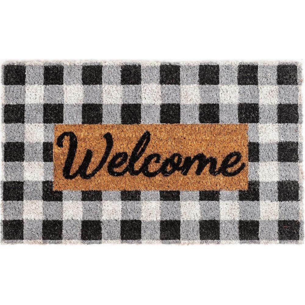 image:imageNINAMAR Buffalo Plaid Welcome Door Mat Natural Coir 295 x 175 inch