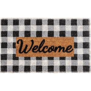 NINAMAR Buffalo Plaid Welcome Door Mat – Natural Coir – 29.5 x 17.5 inch