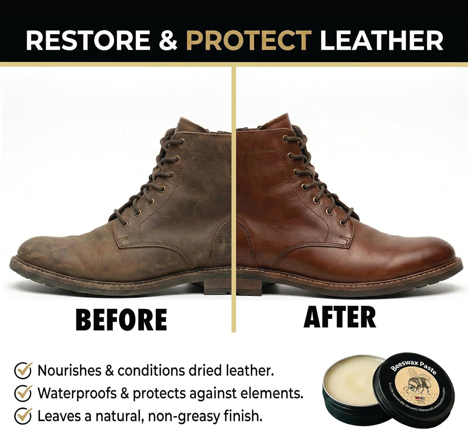 image:imageJobSite Beeswax Paste Bees Wax Leather Conditioner Leather Waterproofing Wax Protects amp Restores Boots Shoes amp Leather Articles 3 oz