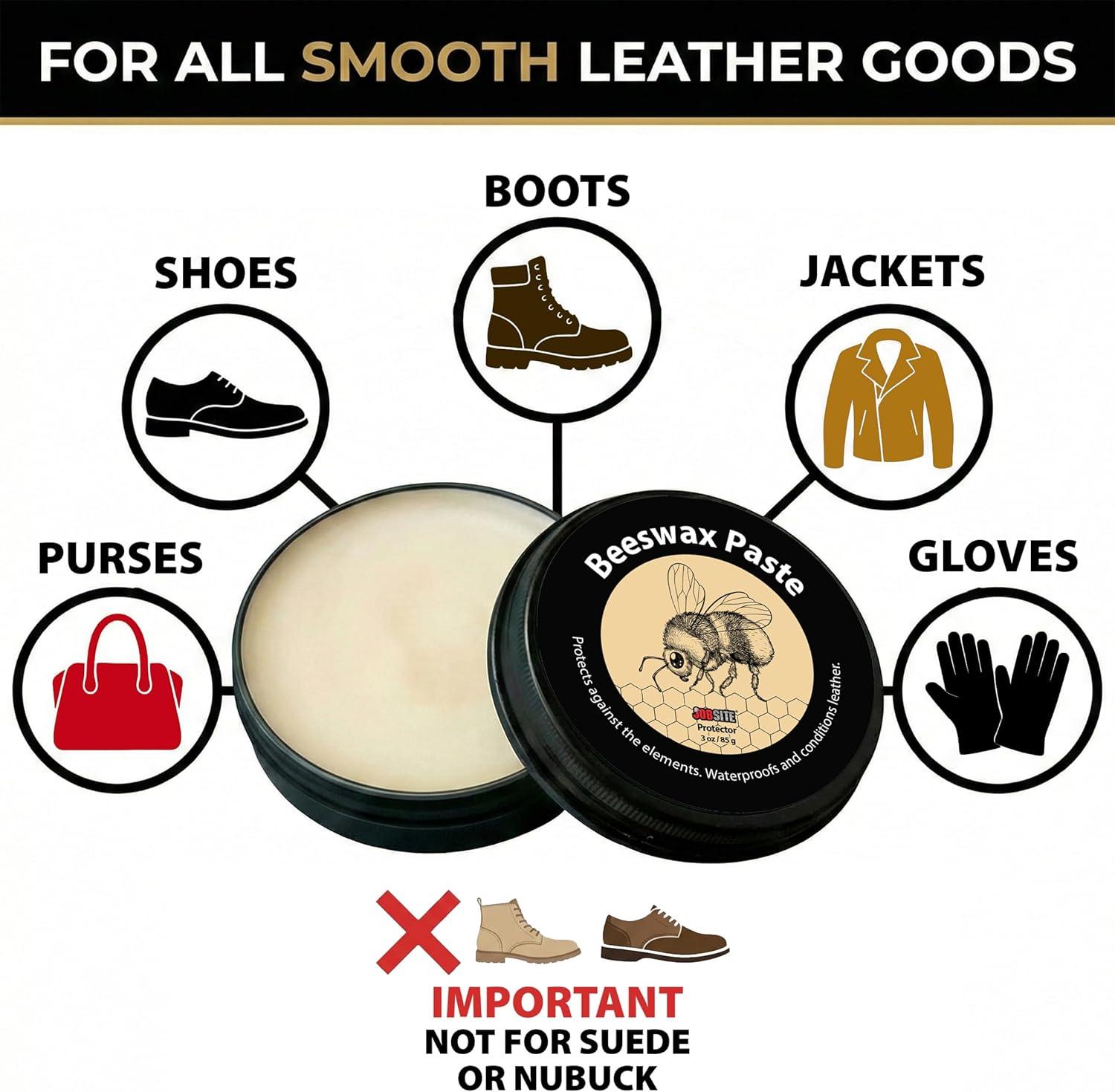 image:imageJobSite Beeswax Paste Bees Wax Leather Conditioner Leather Waterproofing Wax Protects amp Restores Boots Shoes amp Leather Articles 3 oz
