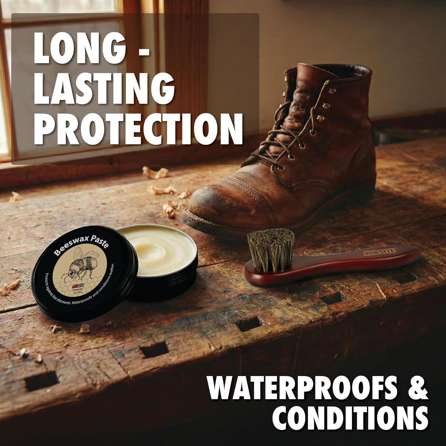 image:imageJobSite Beeswax Paste Bees Wax Leather Conditioner Leather Waterproofing Wax Protects amp Restores Boots Shoes amp Leather Articles 3 oz