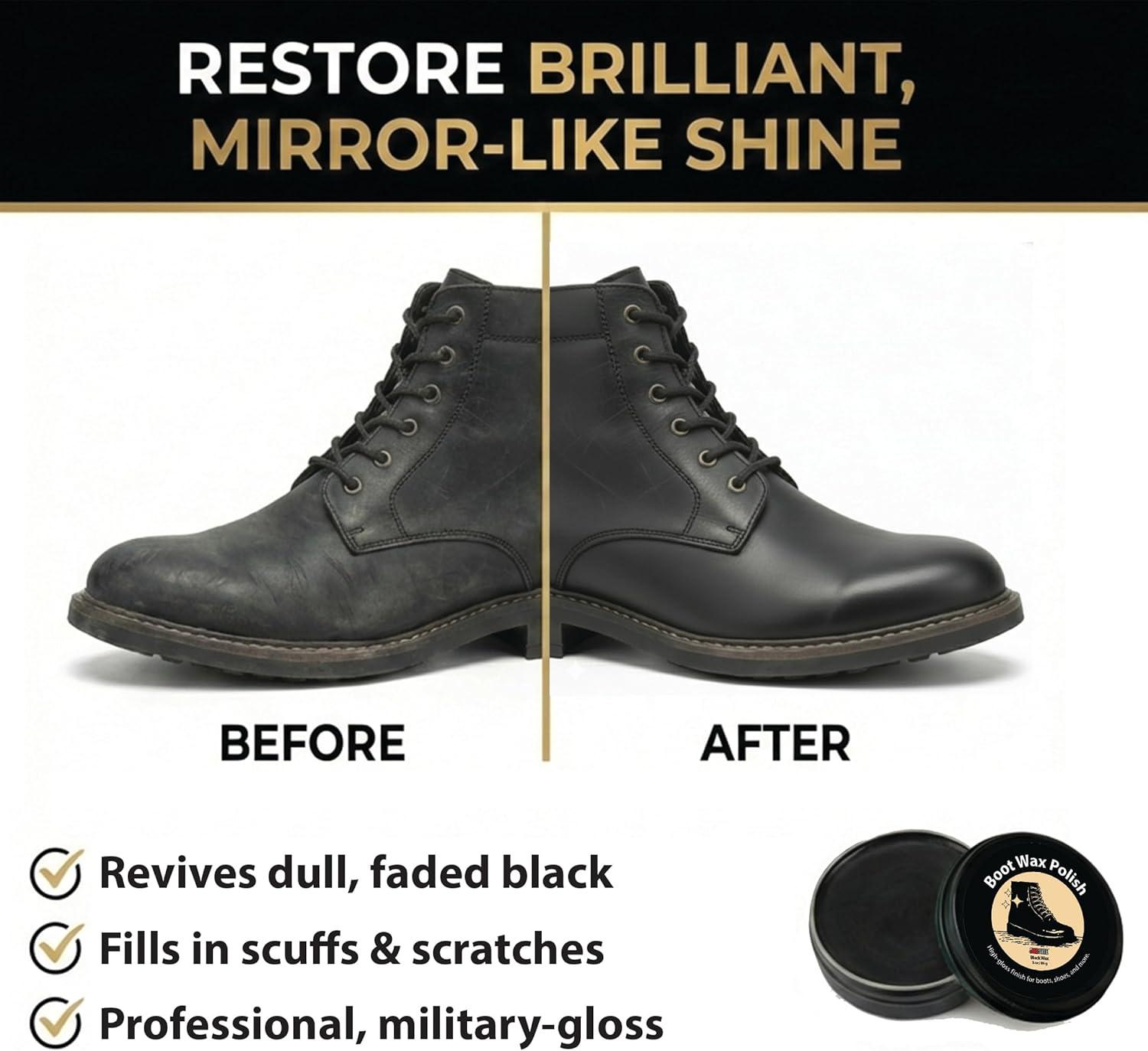 image:imageJobSite Boot Polish Wax Stain Gloss High Shine Shoe Polish Black Wax to Protect amp Restore Leather Dress amp Work Boots 3 oz