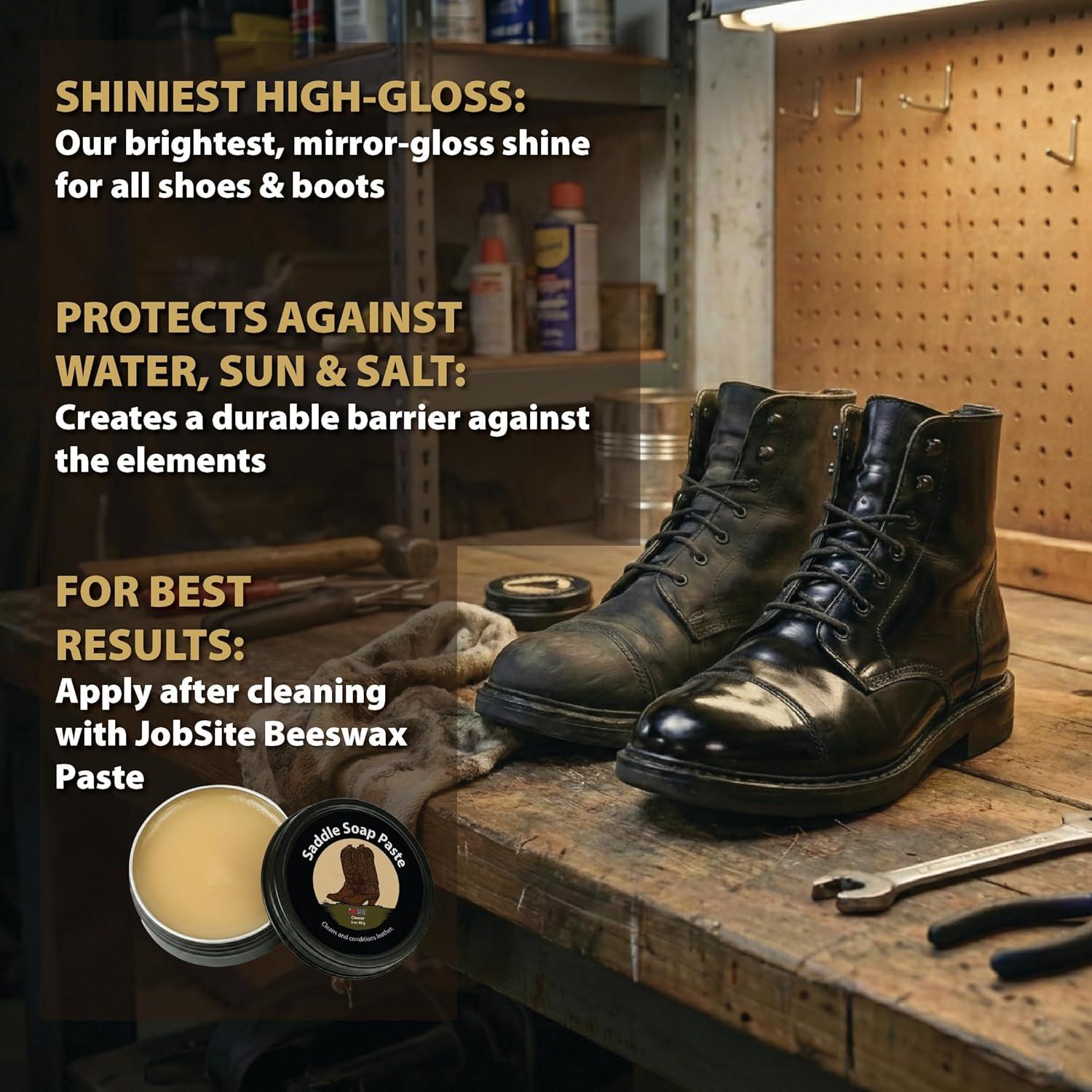 image:imageJobSite Boot Polish Wax Stain Gloss High Shine Shoe Polish Black Wax to Protect amp Restore Leather Dress amp Work Boots 3 oz