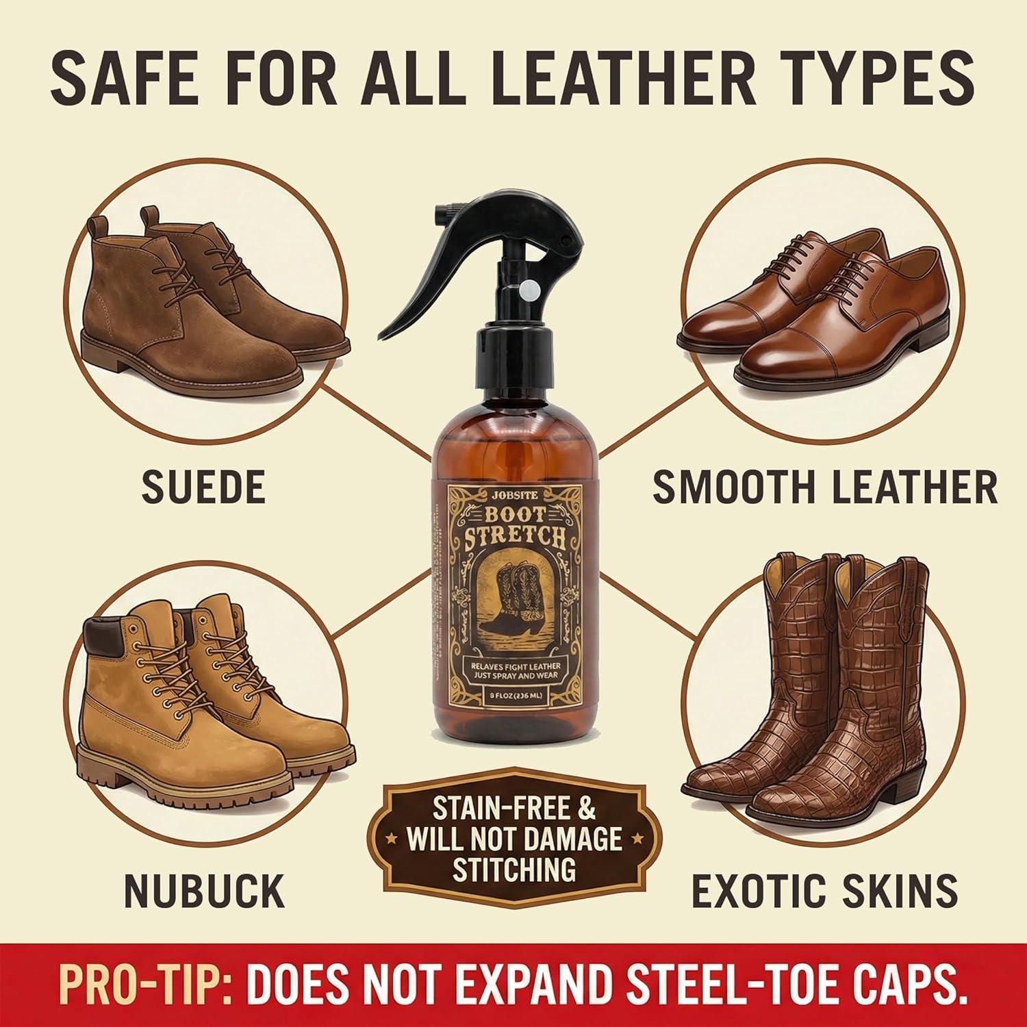 image:imageJobSite Boot Stretcher Spray Shoe Stretch Spray amp Leather Softener For Cowboy Boots amp Fashion Shoes 85 oz